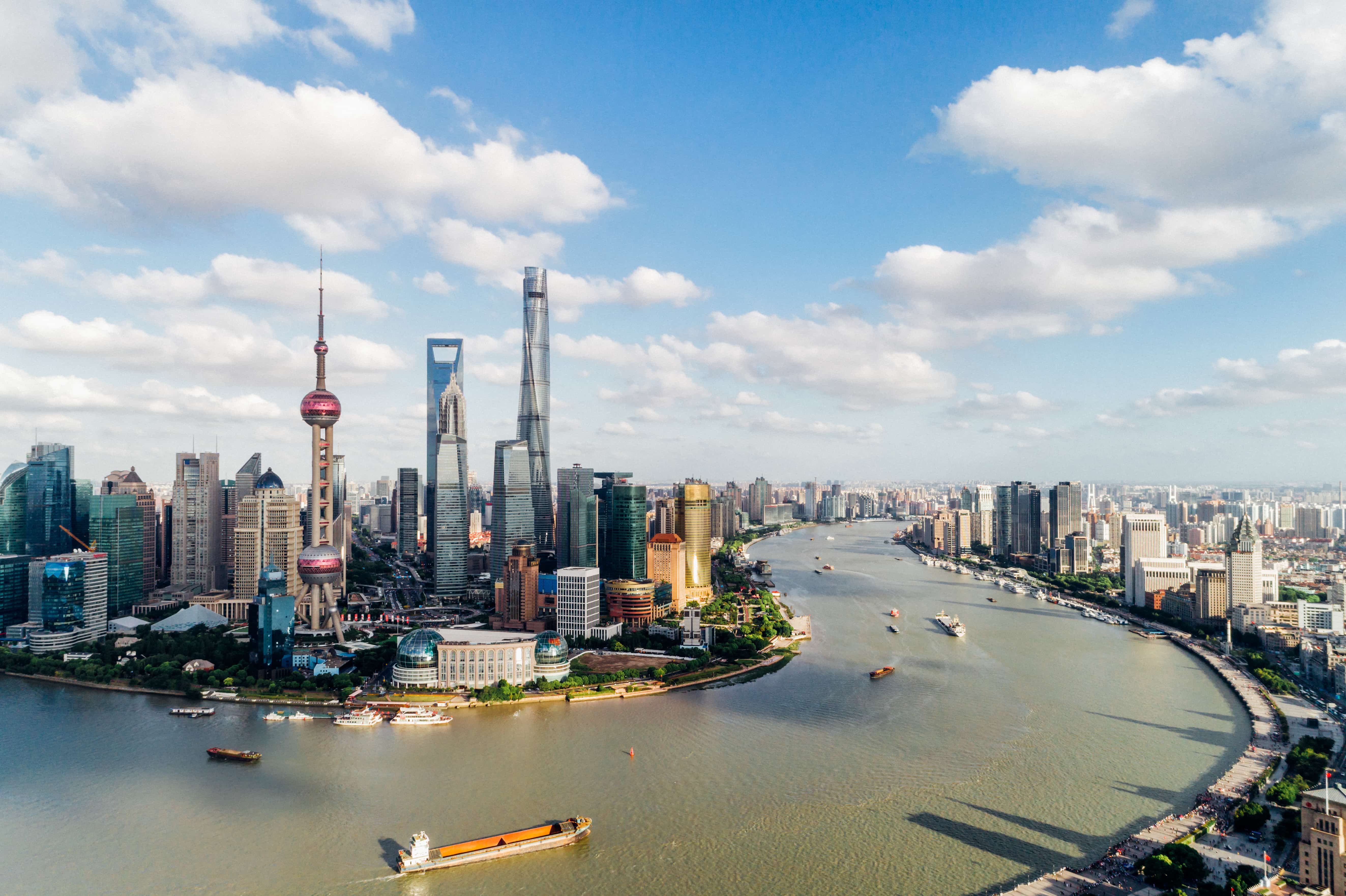 Kina Shanghai Skyline Med Flod